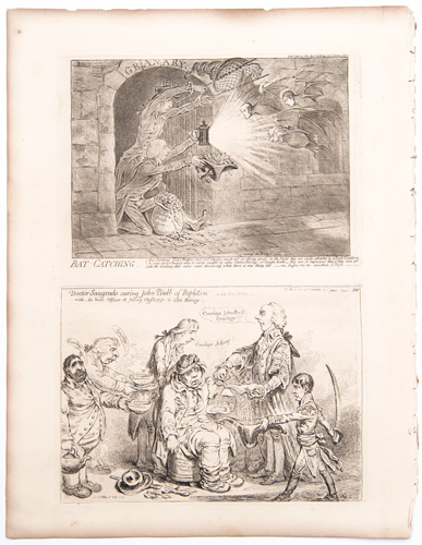 original James Gillray etchingsBat-Catching

Doctor Sangrado Curing John Bull of Repletion